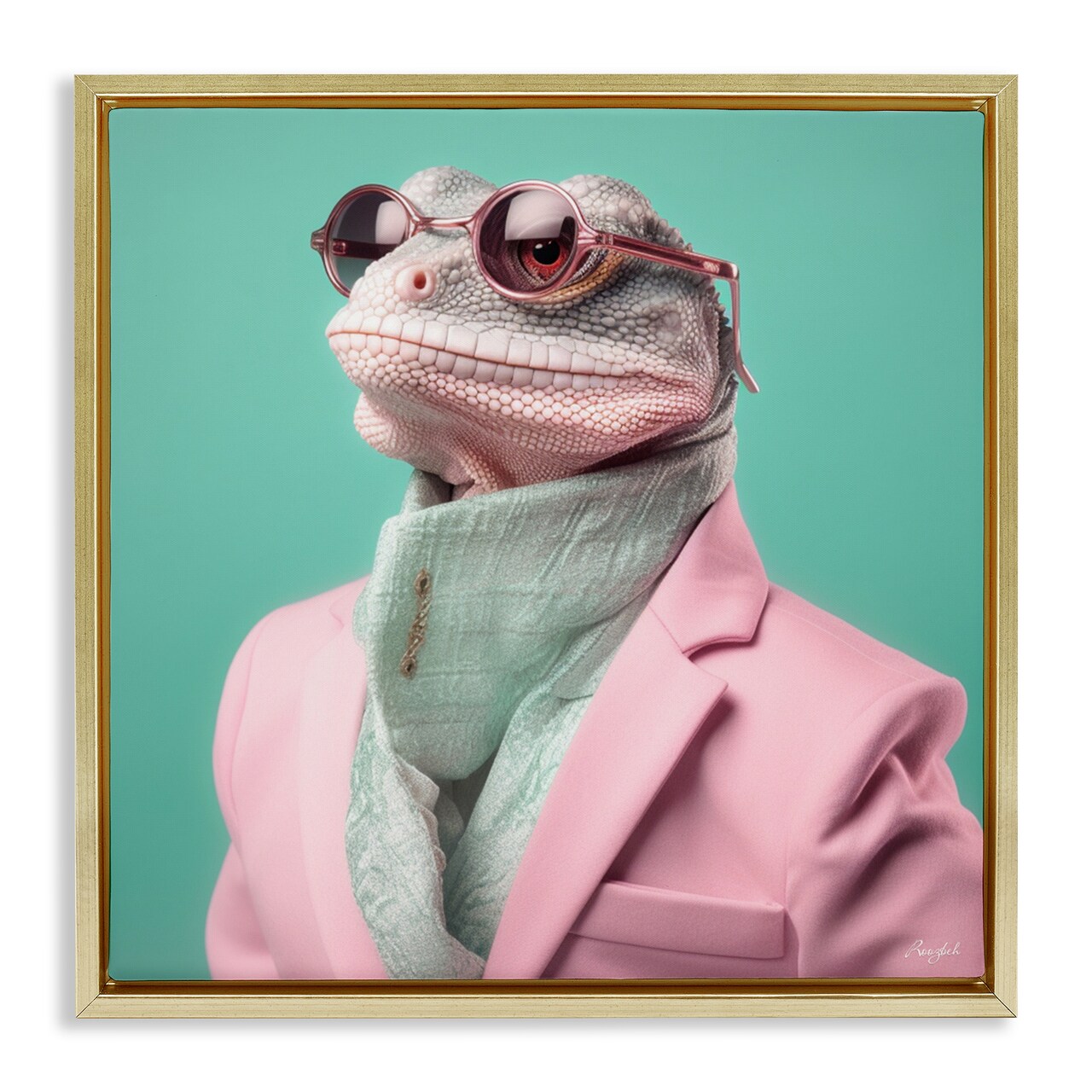Stupell Industries Hipster Iguana Portrait Floating Frame, design by Roozbeh